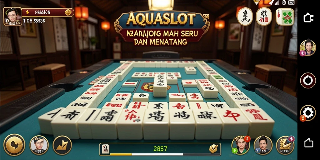 Tangkapan layar utama AQUASLOT menampilkan gameplay Mahjong yang menarik.