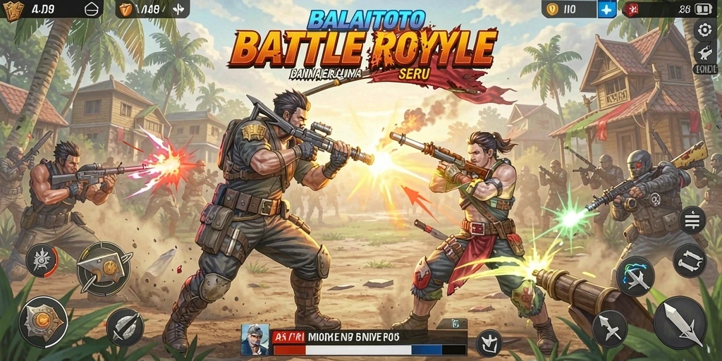 Tangkapan layar gameplay BALAITOTO menampilkan pertarungan seru di medan perang.