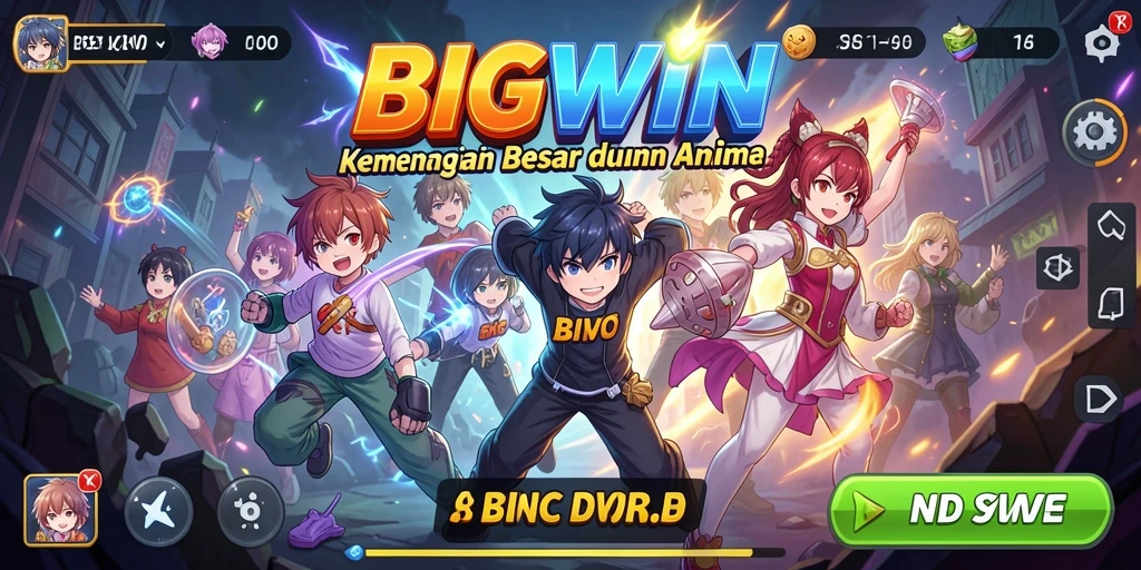 Tampilan gameplay BIGWIN menampilkan pertarungan karakter anime yang seru dan menegangkan.