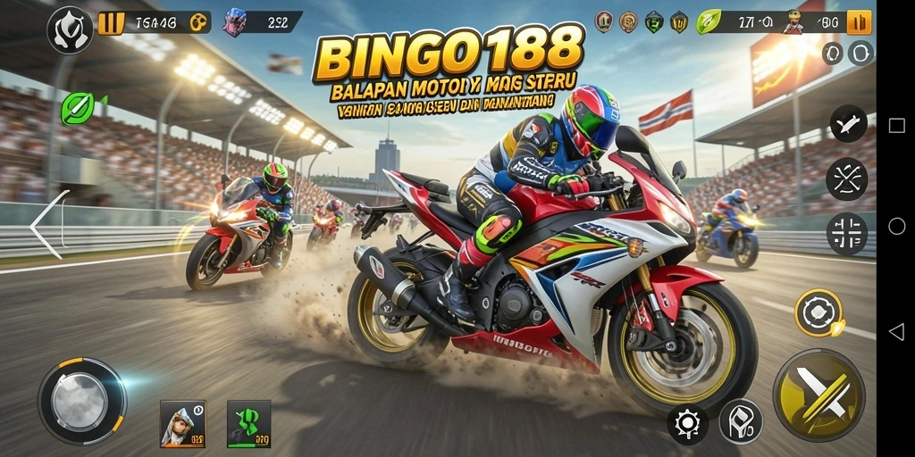 Gameplay BINGO188 dengan balapan motor yang seru dan menantang.