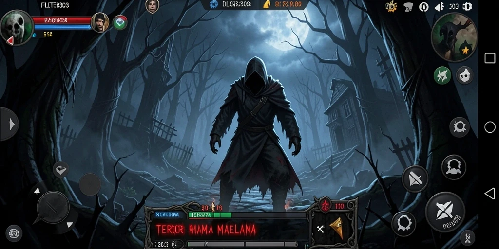 Screenshot utama menunjukkan suasana mencekam dalam permainan Horror.