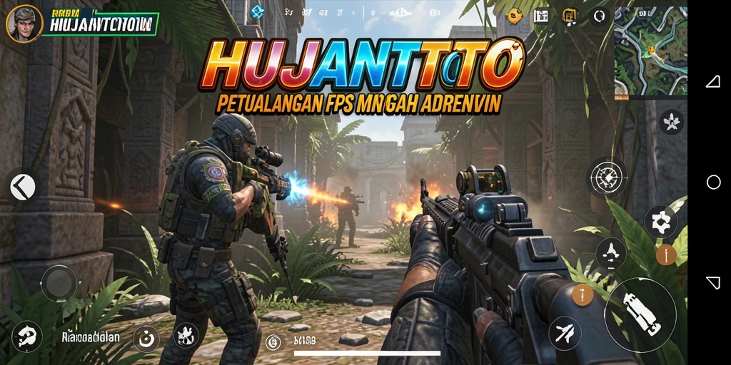 Gameplay menegangkan di HUJANTOTO dengan aksi tembak-menembak seru.