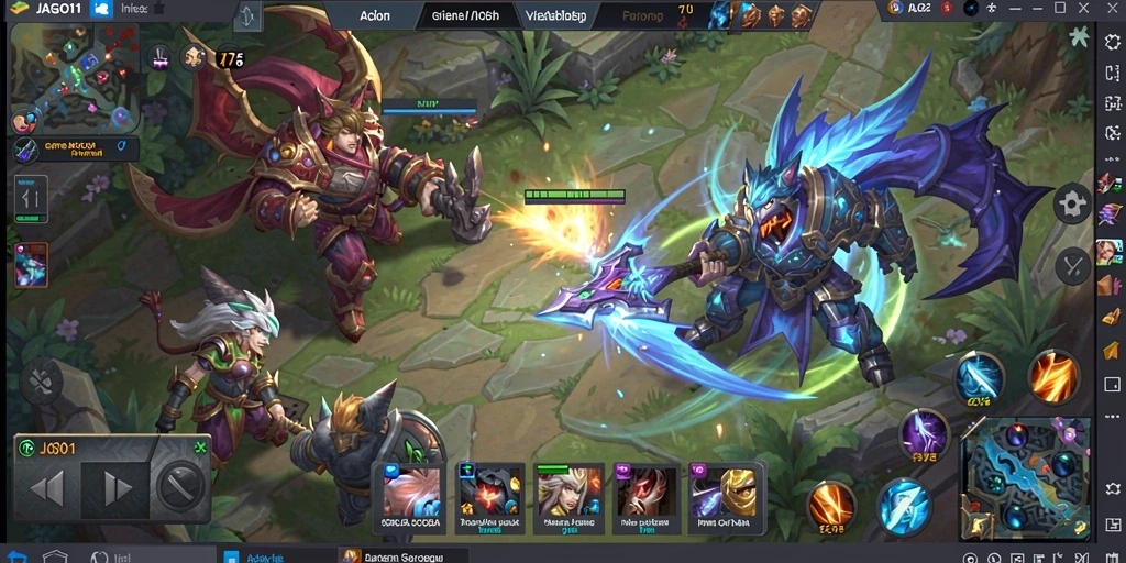 Screenshot utama JAGO11 menampilkan pertempuran epik antar hero.