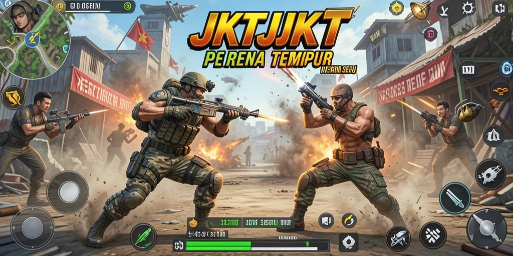 Tangkapan layar utama JKTJKT menampilkan aksi bertarung yang intens.