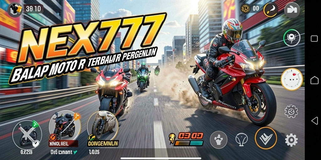 Screenshot gameplay NEX777 menampilkan adrenalin balap motor yang memukau.