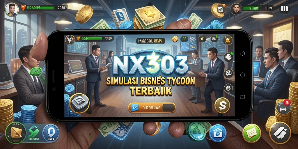 Screenshot NX303 menunjukkan gameplay manajemen bisnis yang seru dan menantang.