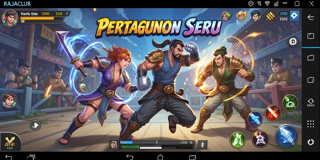 Tampilan gameplay RAJACLUB dengan pertarungan yang mendebarkan.