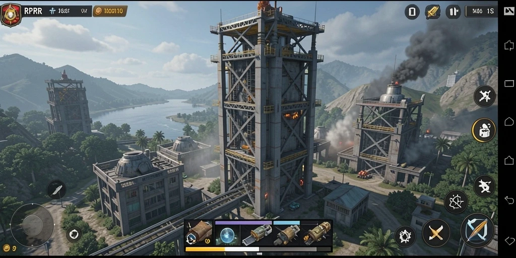 Tangkapan layar gameplay RPRR menampilkan strategi pertahanan menara yang intens.