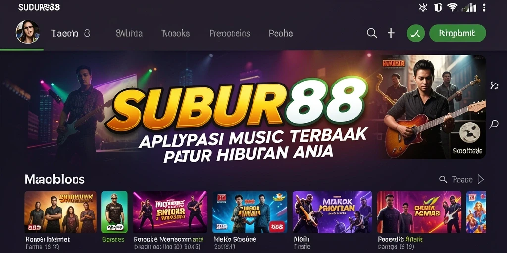 Tampilan screenshot SUBUR88 menampilkan antarmuka aplikasi musik yang modern dan menarik.